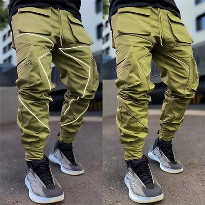 Men Casual Multi-Pocket Color Blocking Pants