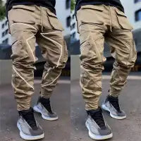 Men Casual Multi-Pocket Color Blocking Pants