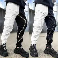 Men Casual Multi-Pocket Color Blocking Pants