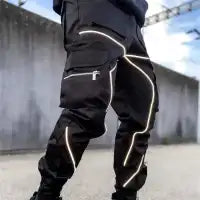 Men Casual Multi-Pocket Color Blocking Pants