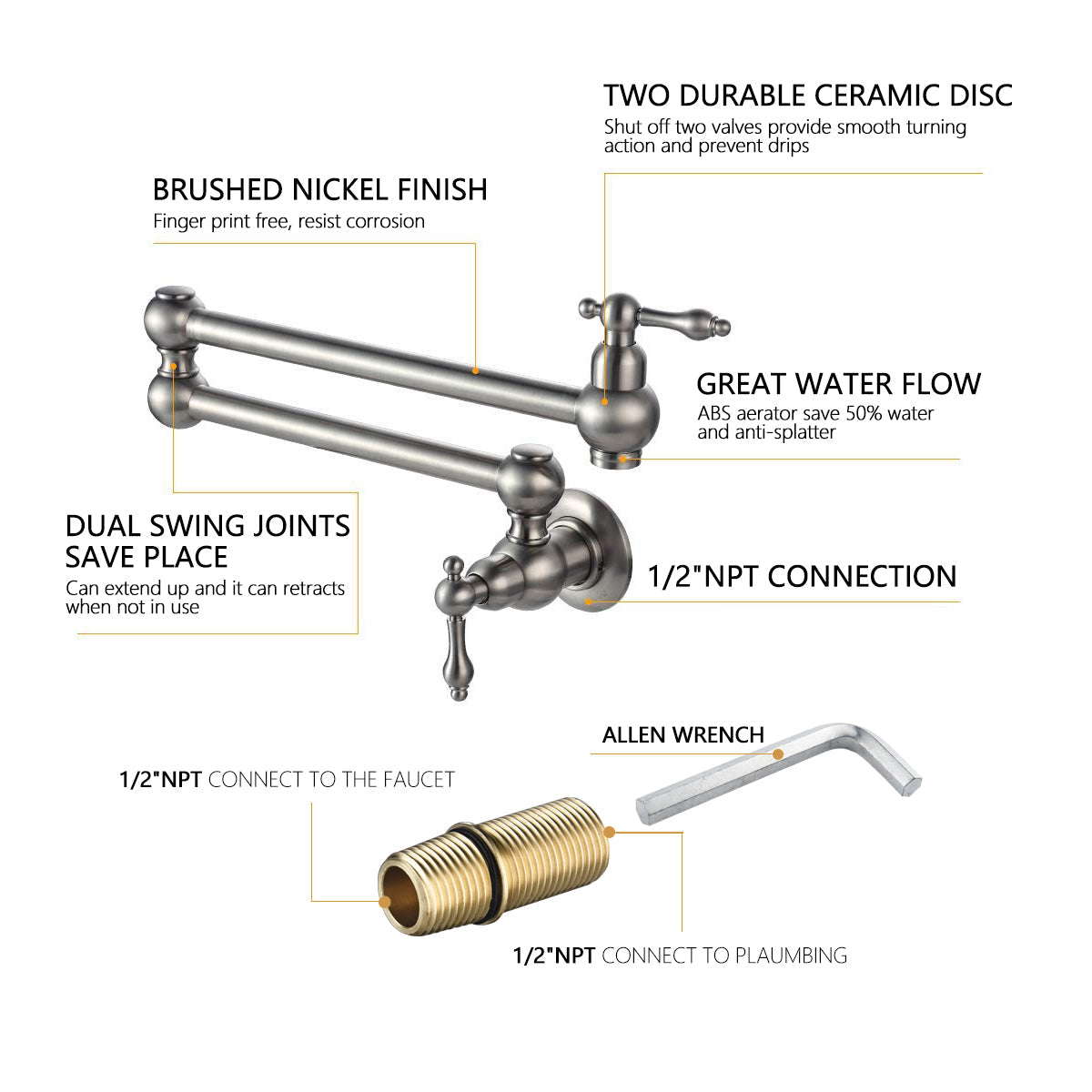 Folding faucet  Pot Filler Faucet Wall Mount