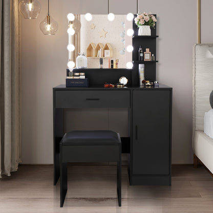 LED Makeup Table with Cushioned Stool