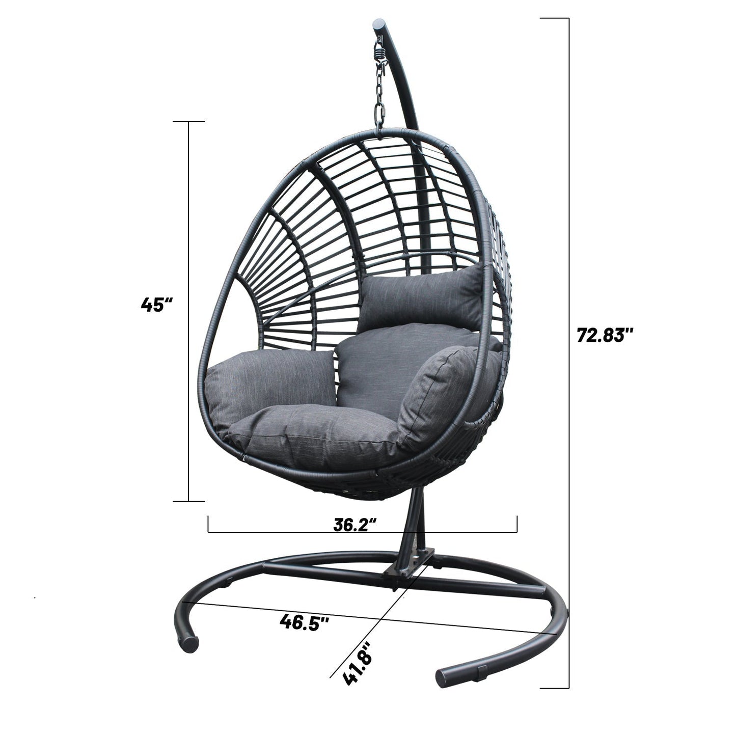 High Quality Outdoor Indoor Black color PE Wicker Swing Egg chair with Antracite Color Cushion And Black Color Base - MONLANE