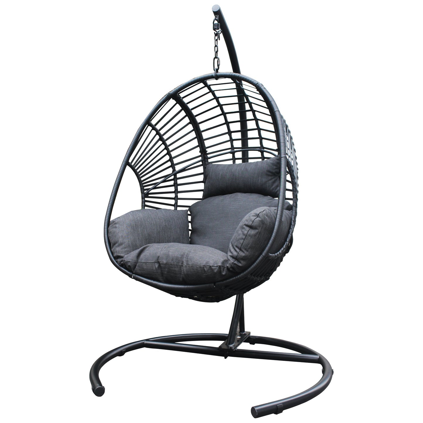 High Quality Outdoor Indoor Black color PE Wicker Swing Egg chair with Antracite Color Cushion And Black Color Base - MONLANE