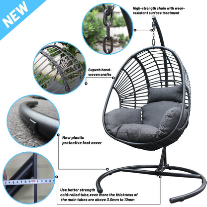 High Quality Outdoor Indoor Black color PE Wicker Swing Egg chair with Antracite Color Cushion And Black Color Base - MONLANE