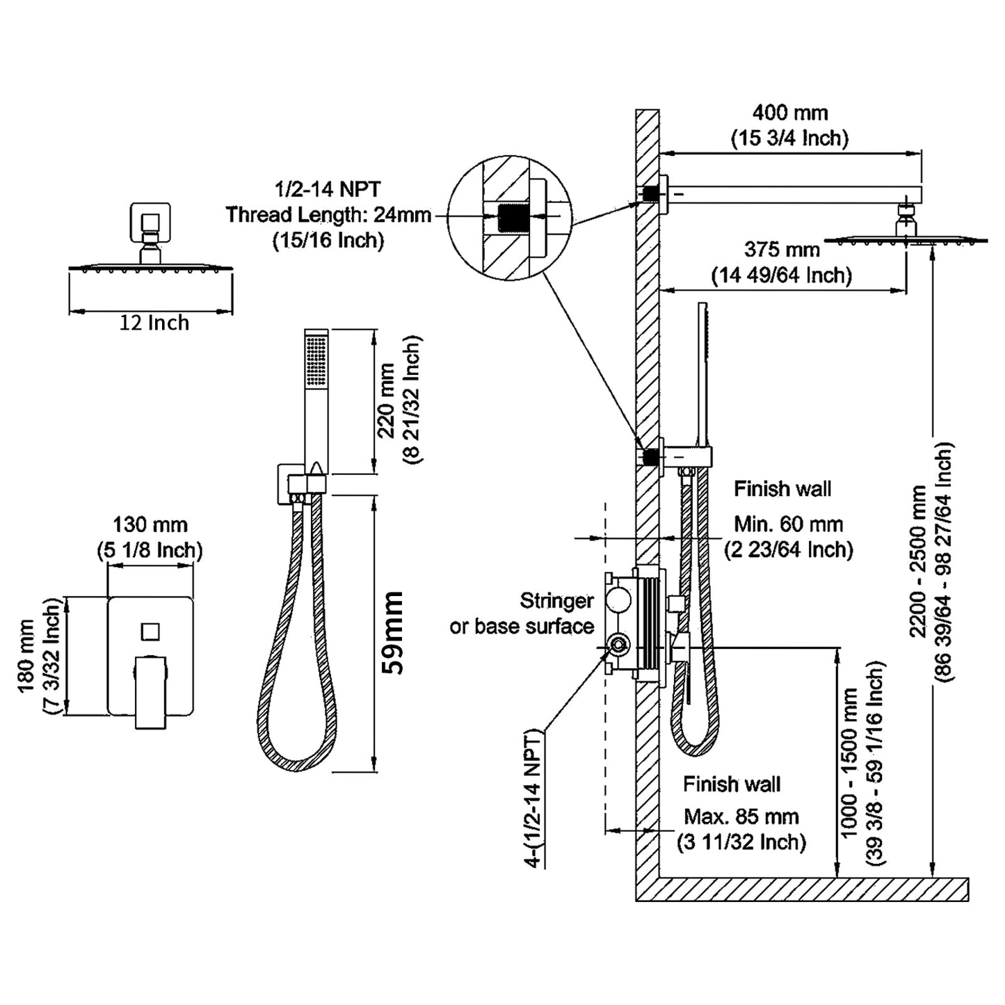 Shower System Shower Faucet Combo Set Wall Mounted