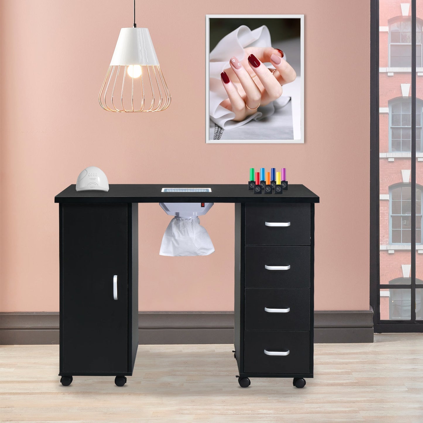 Single Door 4 Drawers with Fan Black Nail Table