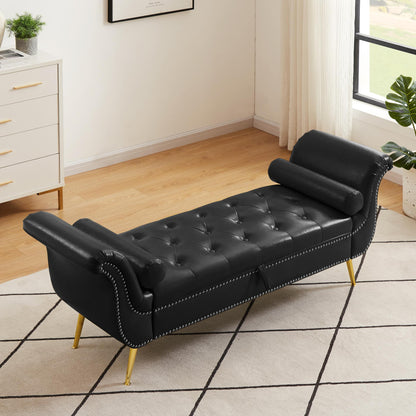 Black, PU Leather, Metal Feet Upholstered Ottoman Bedroom Lounge Ottoman Flip Top Storage Sofa Bench - MONLANE