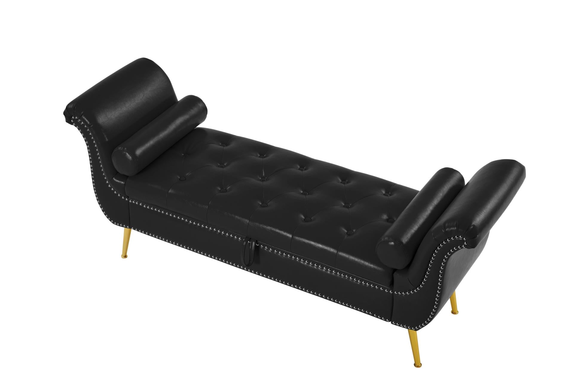 Black, PU Leather, Metal Feet Upholstered Ottoman Bedroom Lounge Ottoman Flip Top Storage Sofa Bench - MONLANE