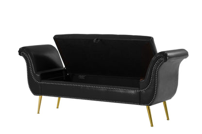 Black, PU Leather, Metal Feet Upholstered Ottoman Bedroom Lounge Ottoman Flip Top Storage Sofa Bench - MONLANE