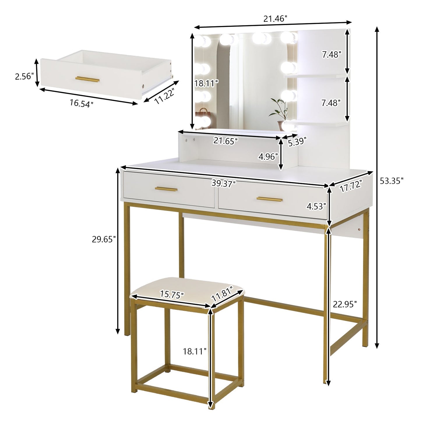 Large Vanity Set with 10 LED Bulbs