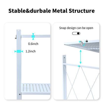 5 Tier White Heavy Duty Foldable Metal Organizer Shelves with Wheels - MONLANE