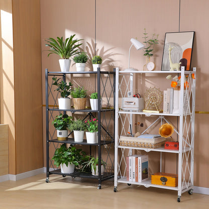 5 Tier White Heavy Duty Foldable Metal Organizer Shelves with Wheels - MONLANE