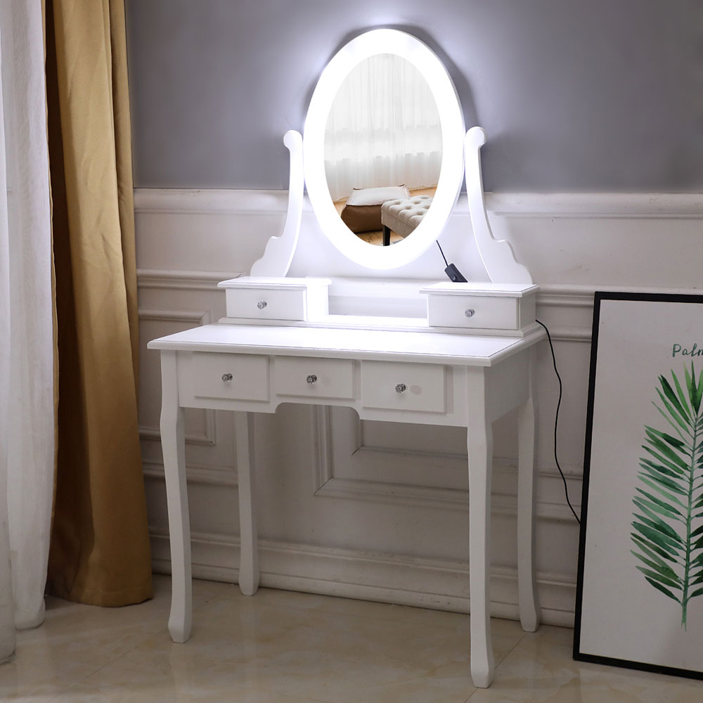 Single Mirror 5 Drawer Dressing Table with Light Bulb - MONLANE