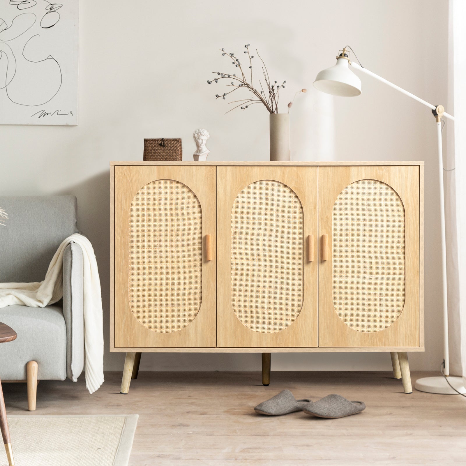 Modern Rattan Shoe Storage Cabinet with 3 Doors - MONLANE