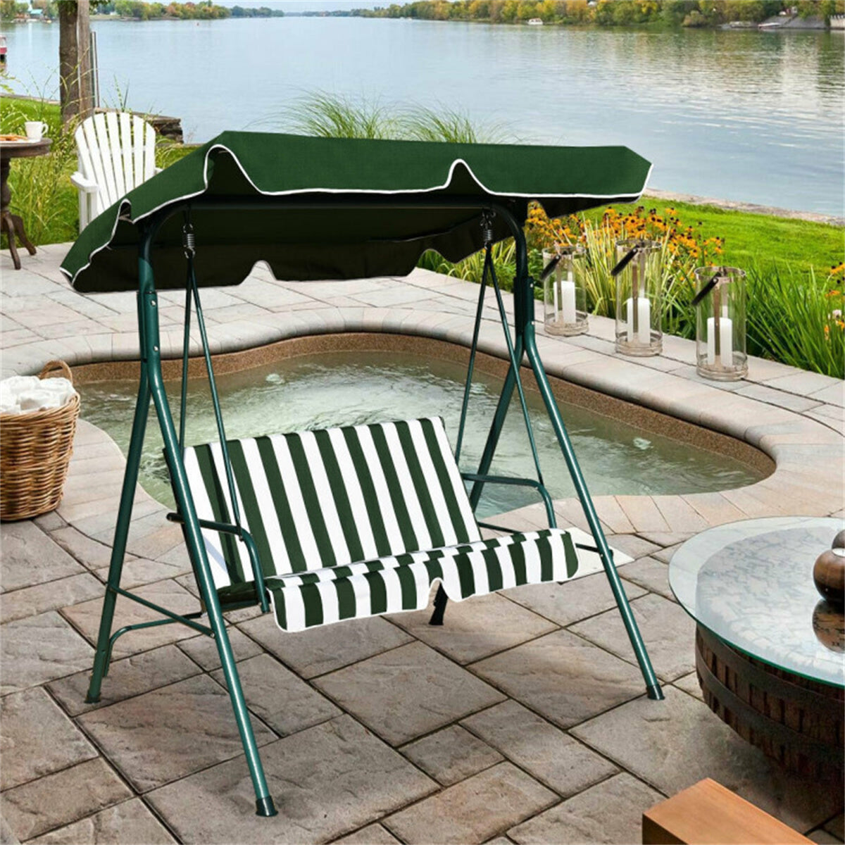 2-Seat Outdoor Swing Chair with awning