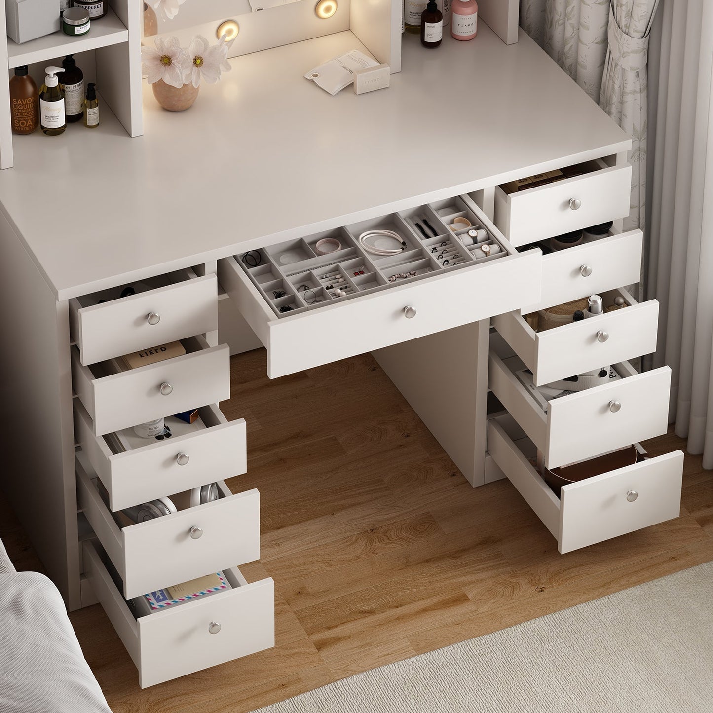 Vanity Desk with LED Lighted Mirror