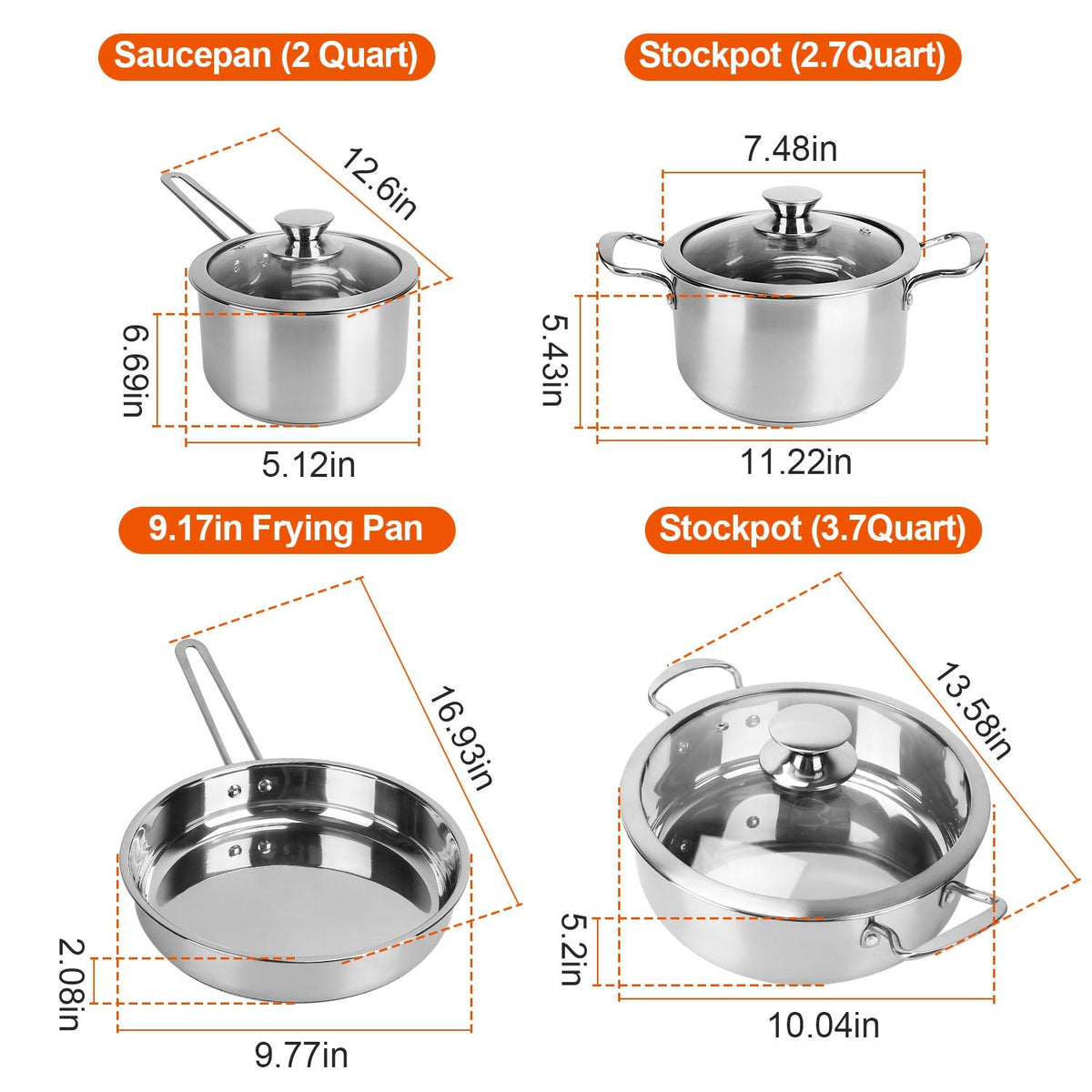 Stainless Steel Cookware Set Fast Even Heat