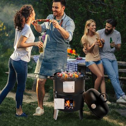 Vertical Steel Charcoal Smoker, Heavy Duty Double Layer Round BBQ Grill for Outdoor
