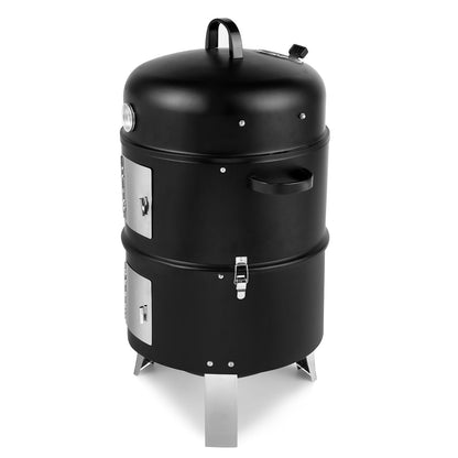 Vertical Steel Charcoal Smoker, Heavy Duty Double Layer Round BBQ Grill for Outdoor
