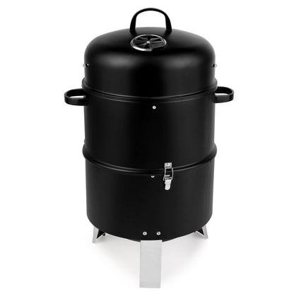 Vertical Steel Charcoal Smoker, Heavy Duty Double Layer Round BBQ Grill for Outdoor