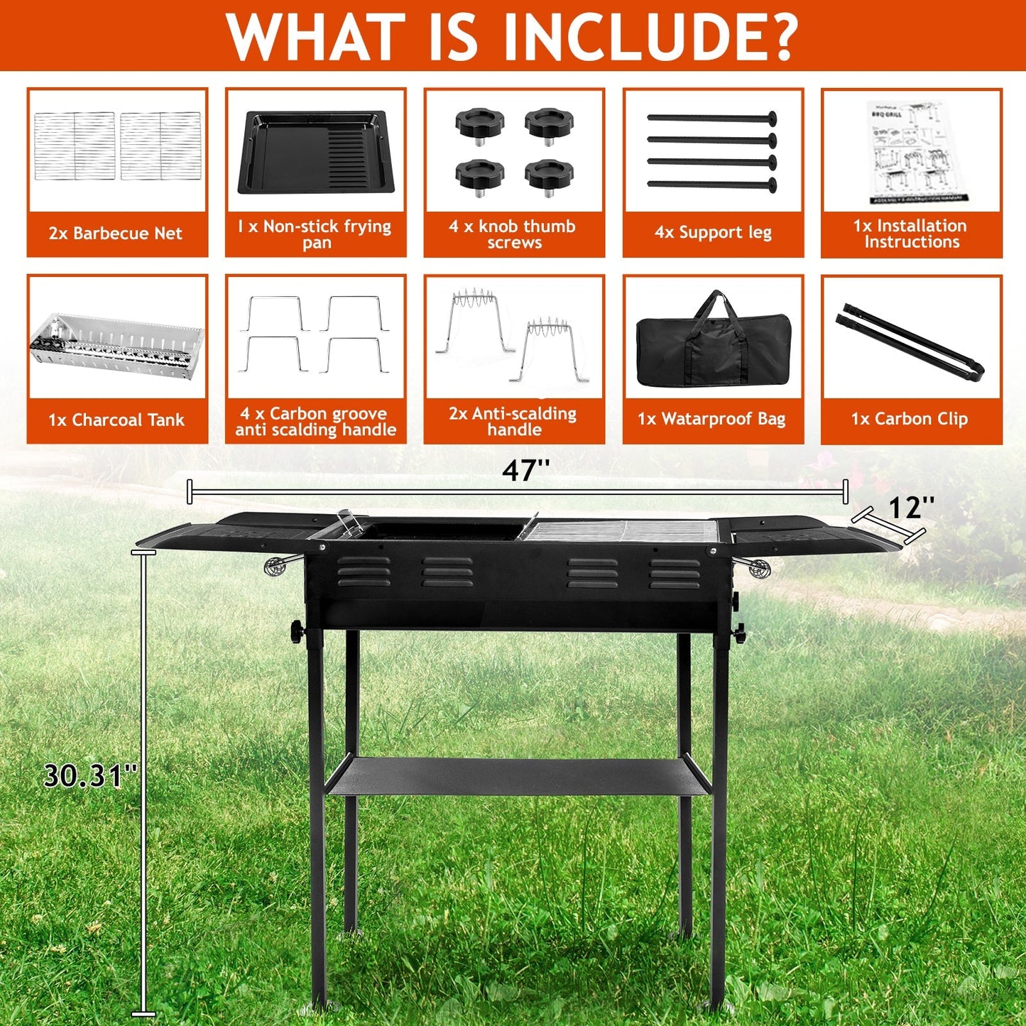 Portable Charcoal Grills for Outdoor BBQ, Foldable Kabob Barbecue Grill for Camping