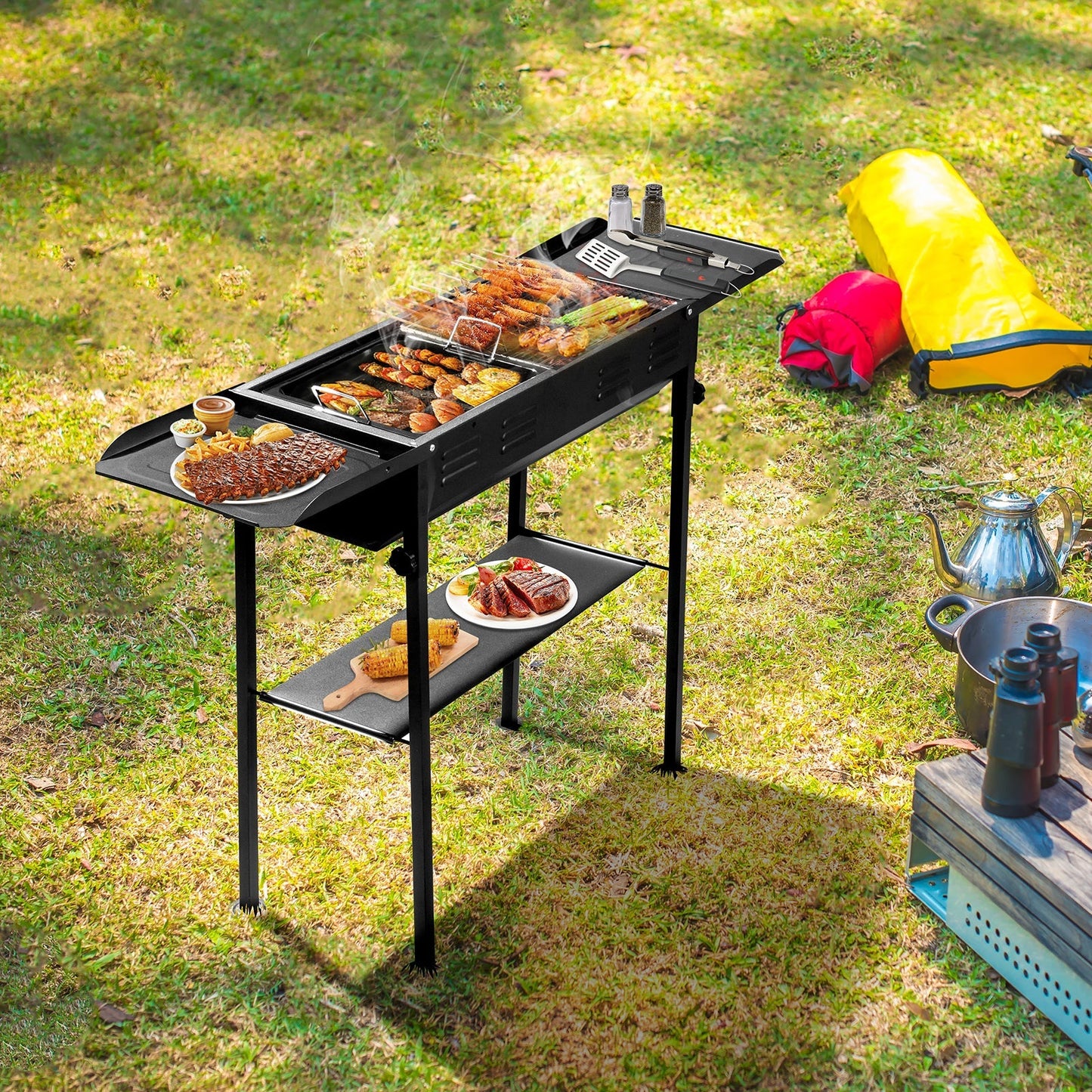 Portable Charcoal Grills for Outdoor BBQ, Foldable Kabob Barbecue Grill for Camping