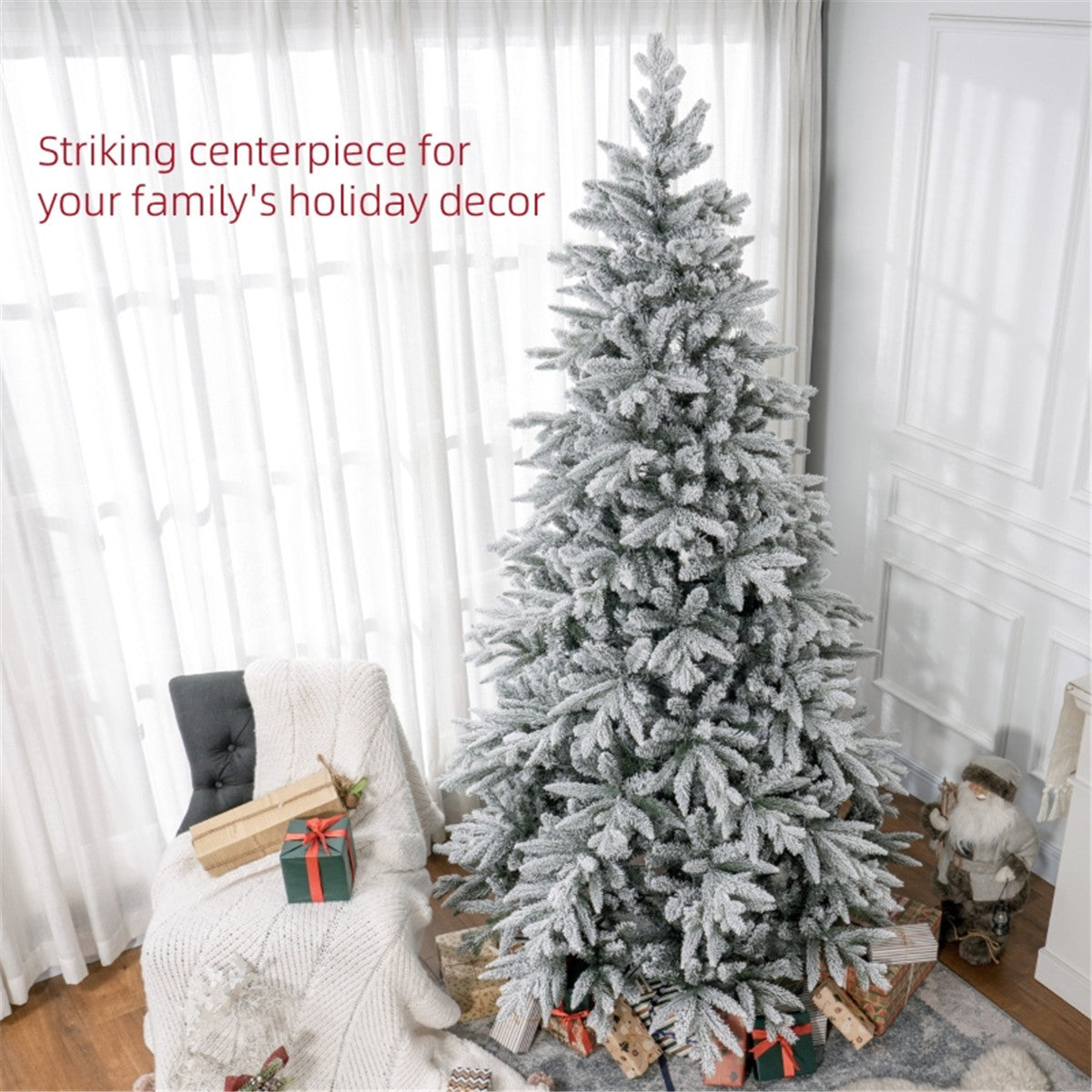 8 ft snow-flocked Christmas tree with 2,003 tips