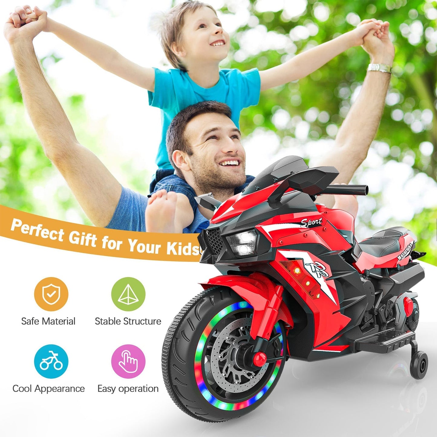 Kids Red Bluetooth Ride On Motorcycle