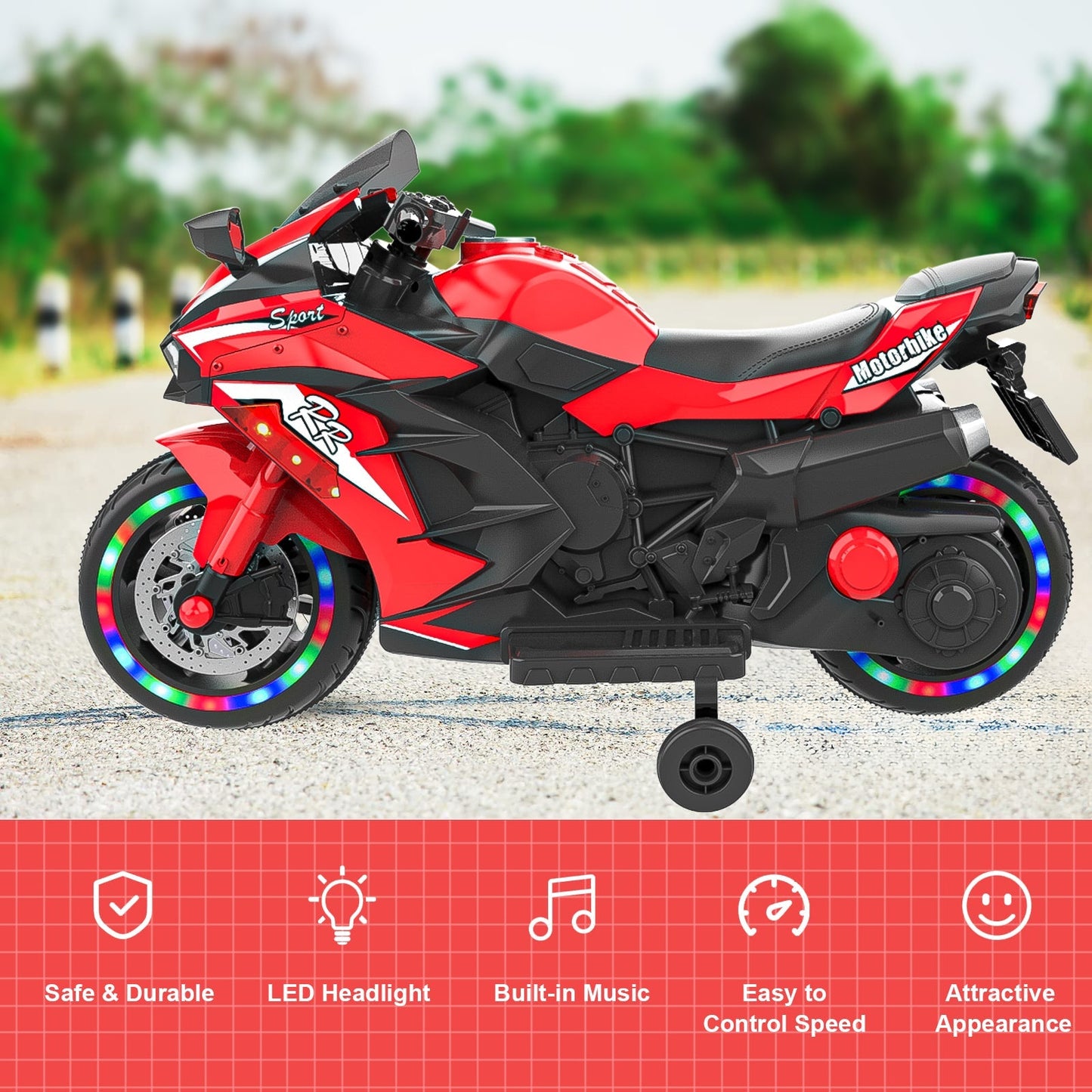 Kids Red Bluetooth Ride On Motorcycle