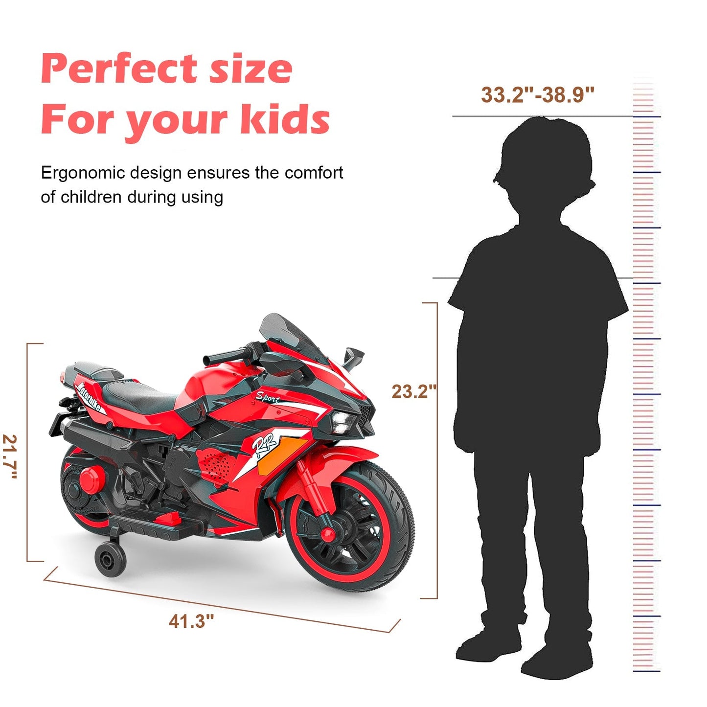 Kids Red Bluetooth Ride On Motorcycle