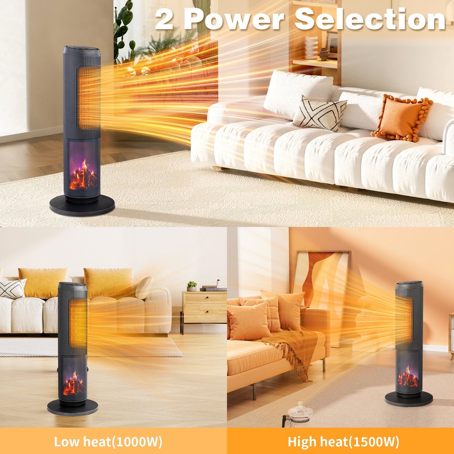 Tower Space Heater with 3D Flame