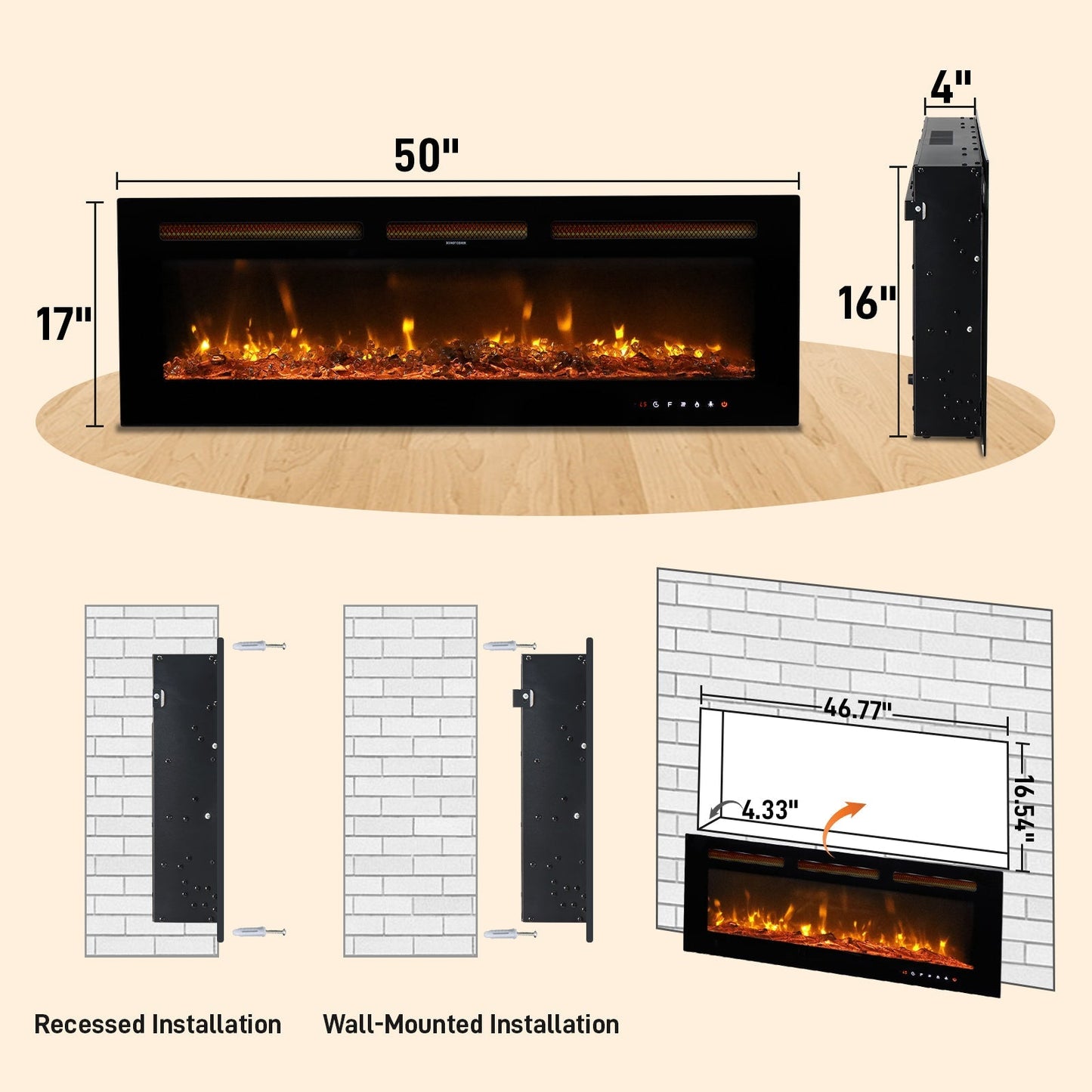 50" Smart WiFi Electric Fireplace Insert
