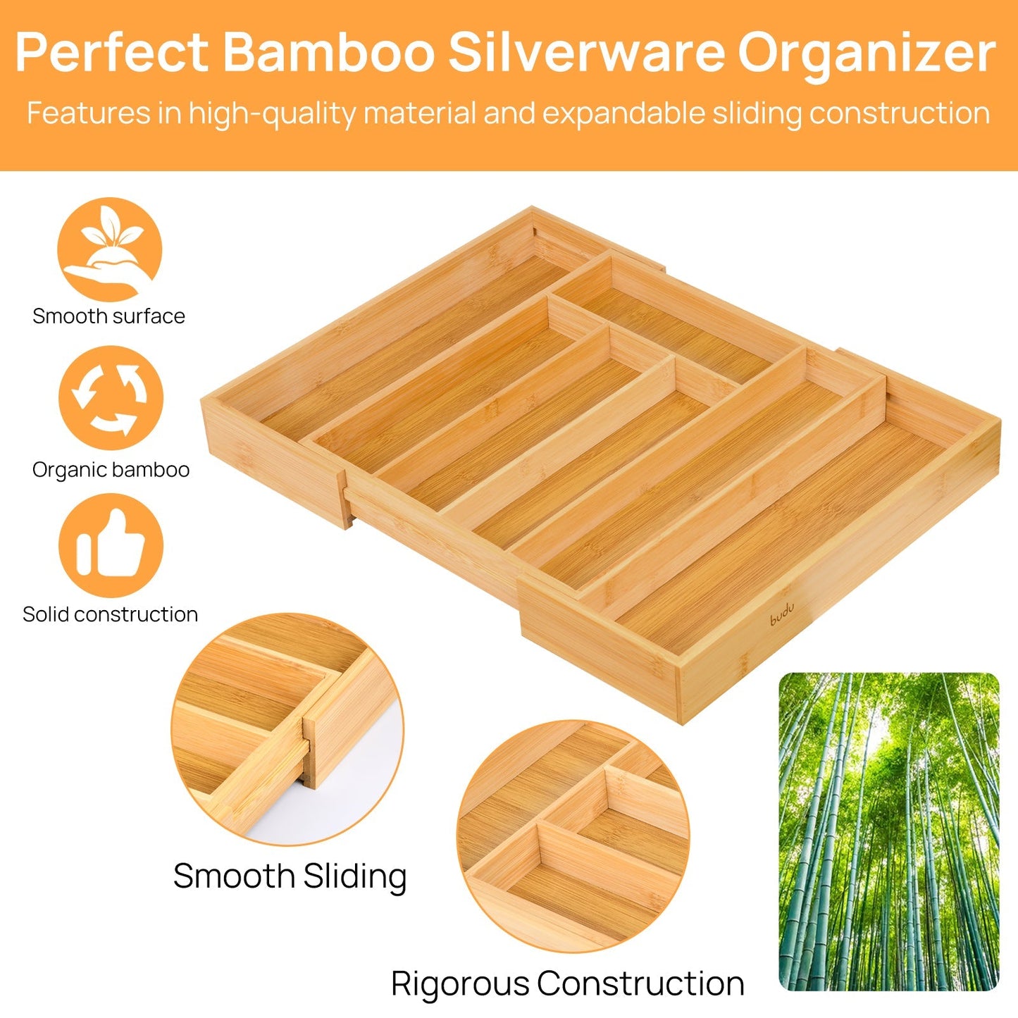 Expandable Bamboo Kitchen Drawer Organizer