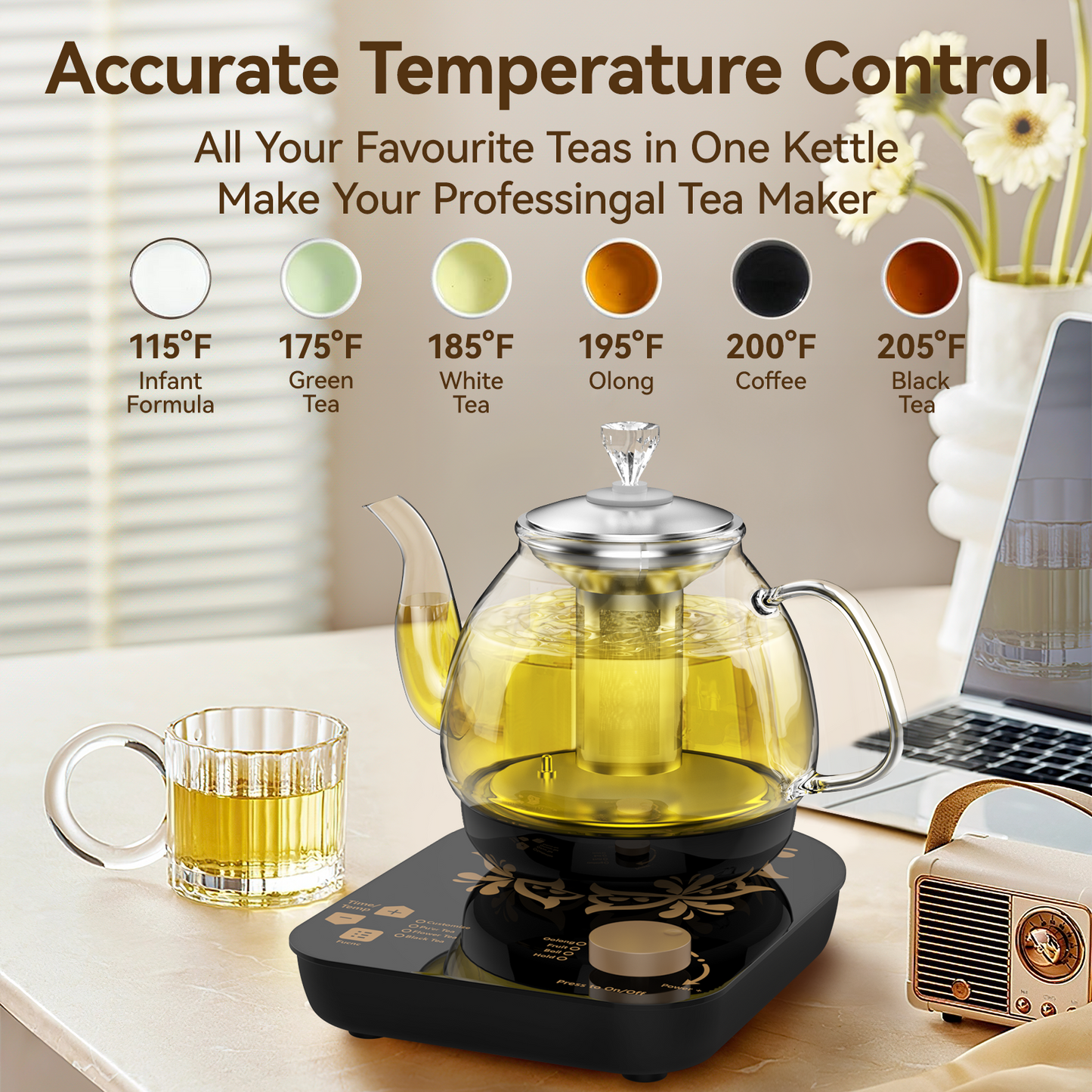Compact Tea Maker Electric Glass Kettle