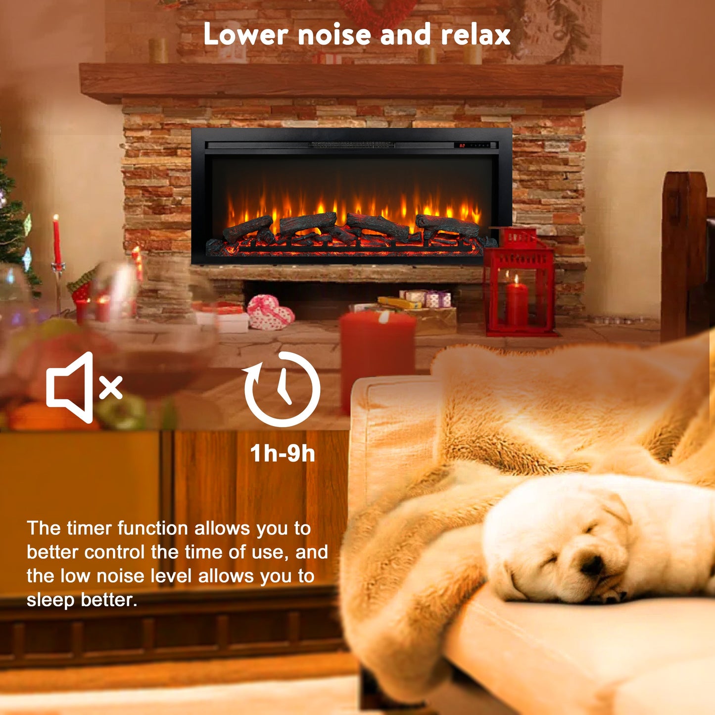 44 inch wall recessed electric fireplace