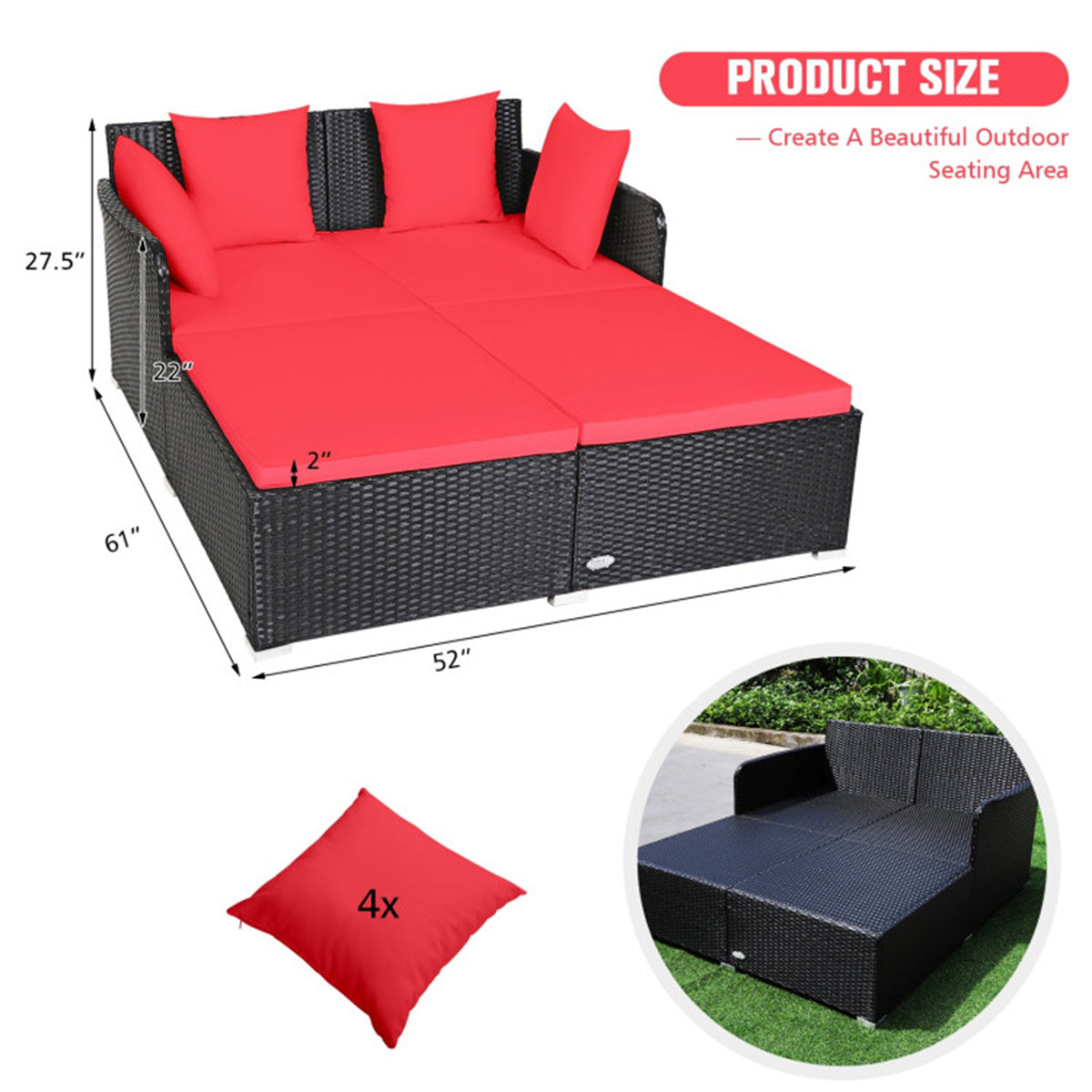 Red Outdoor Rattan Daybed