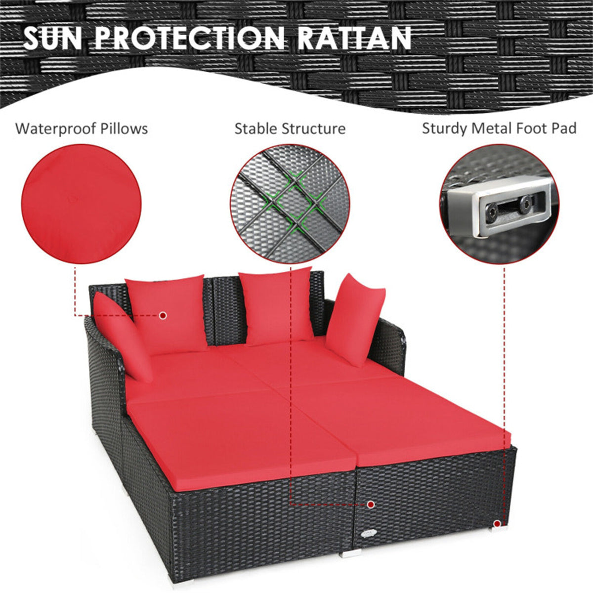 Red Outdoor Rattan Daybed