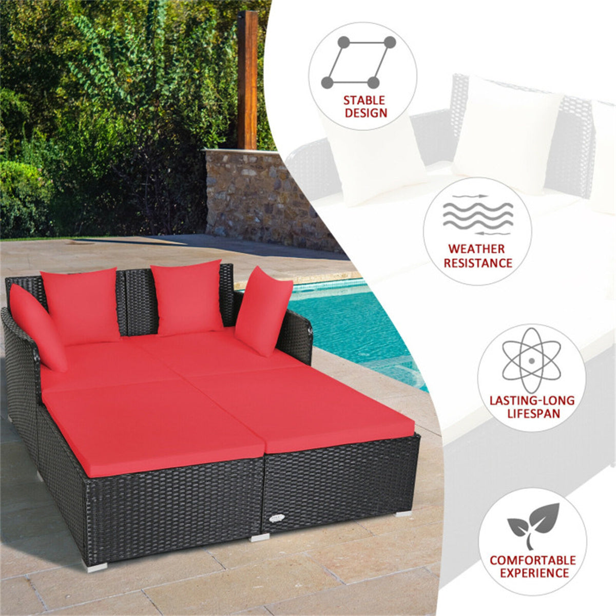 Red Outdoor Rattan Daybed