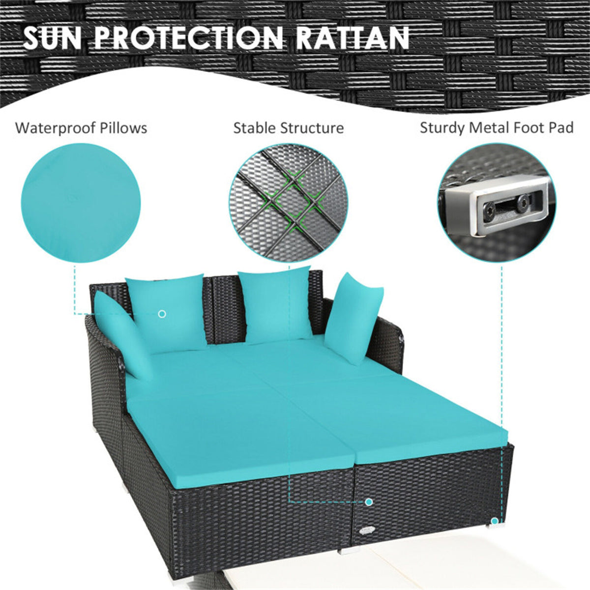 Turquoise Outdoor Rattan Daybed
