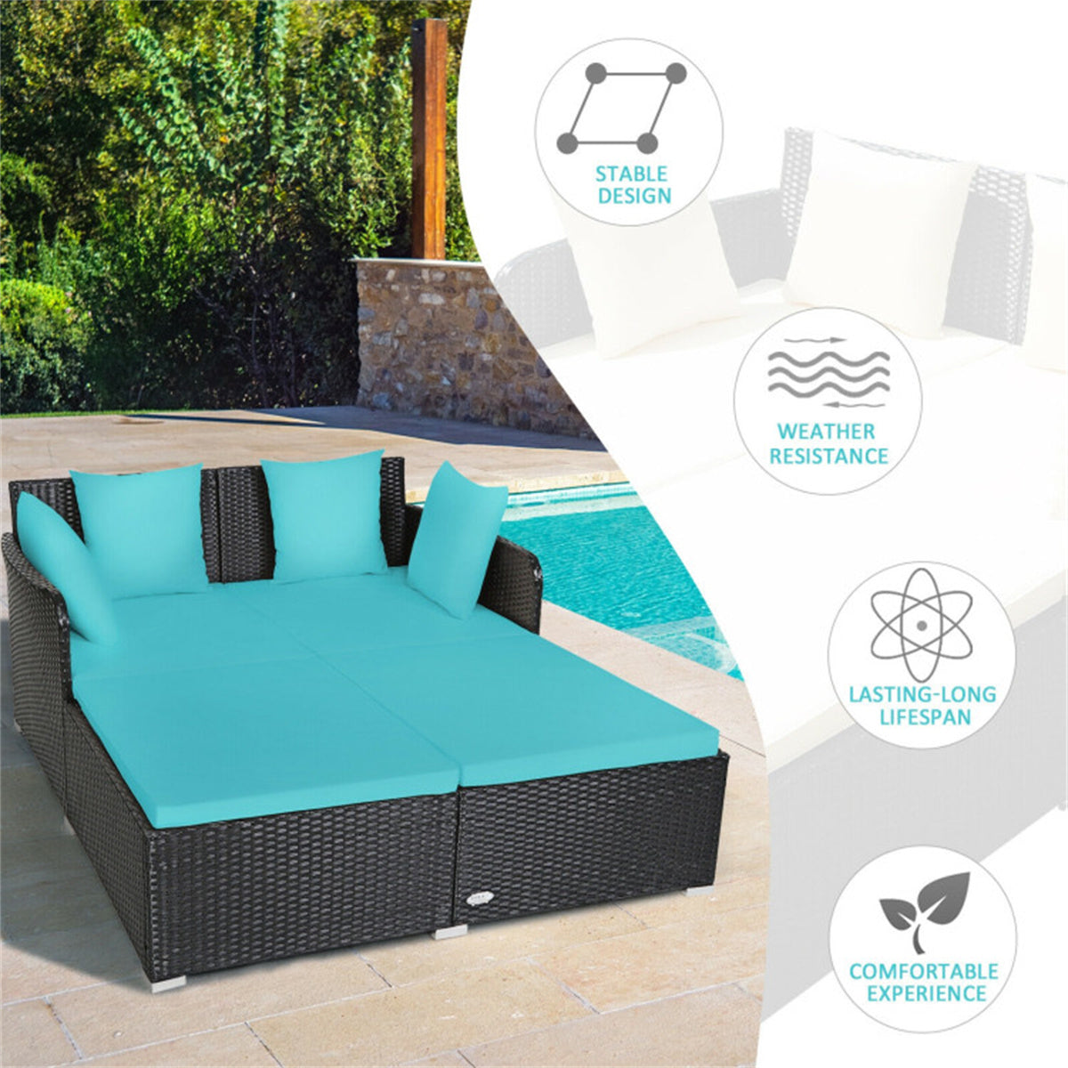 Turquoise Outdoor Rattan Daybed