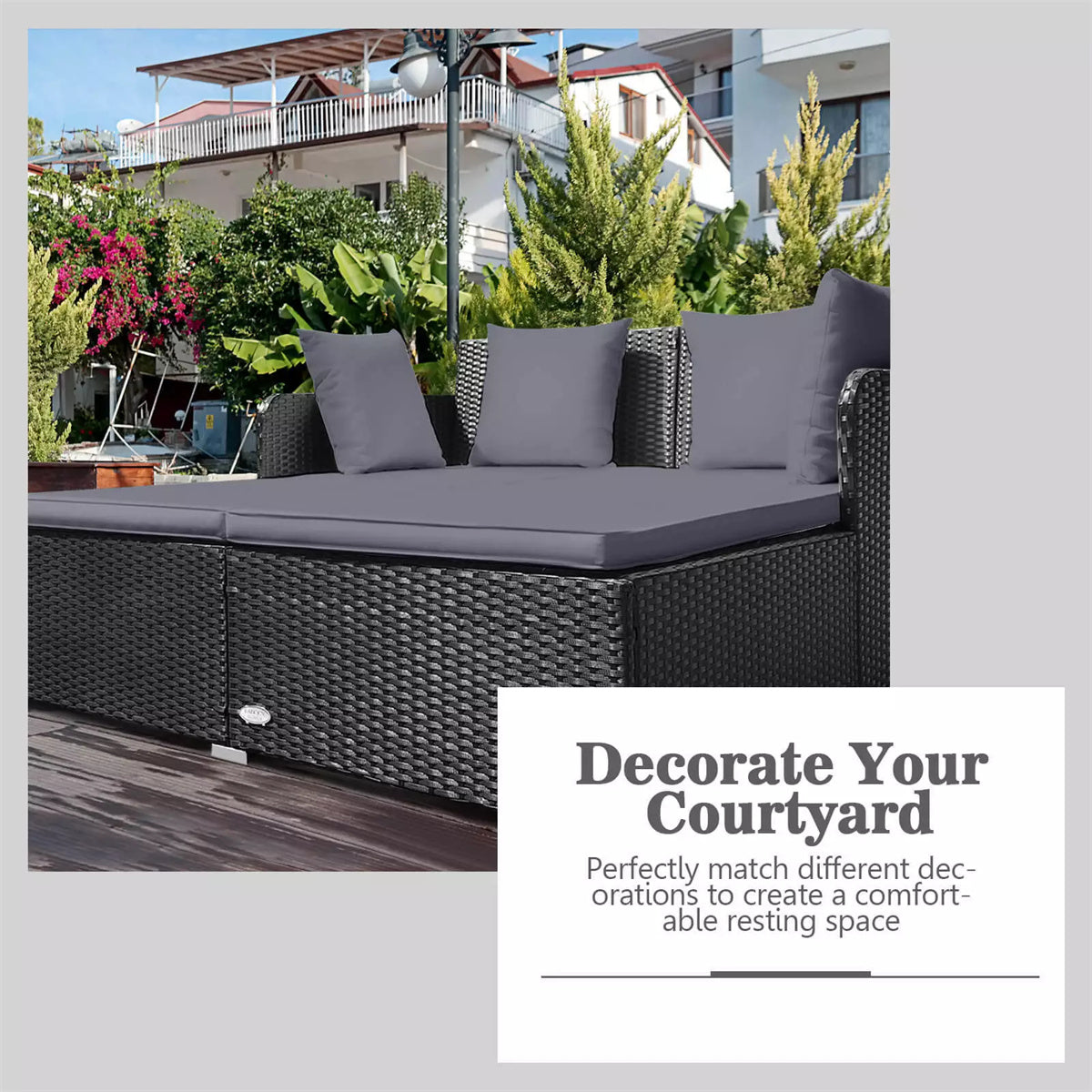 Gray Outdoor Rattan Daybed