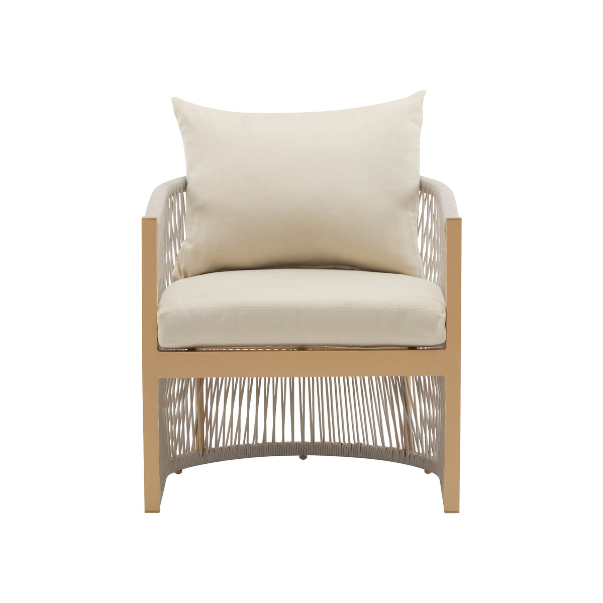 Cushioned patio lounge chair with modern curved frame