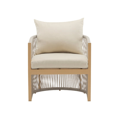 Cushioned patio lounge chair with modern curved frame