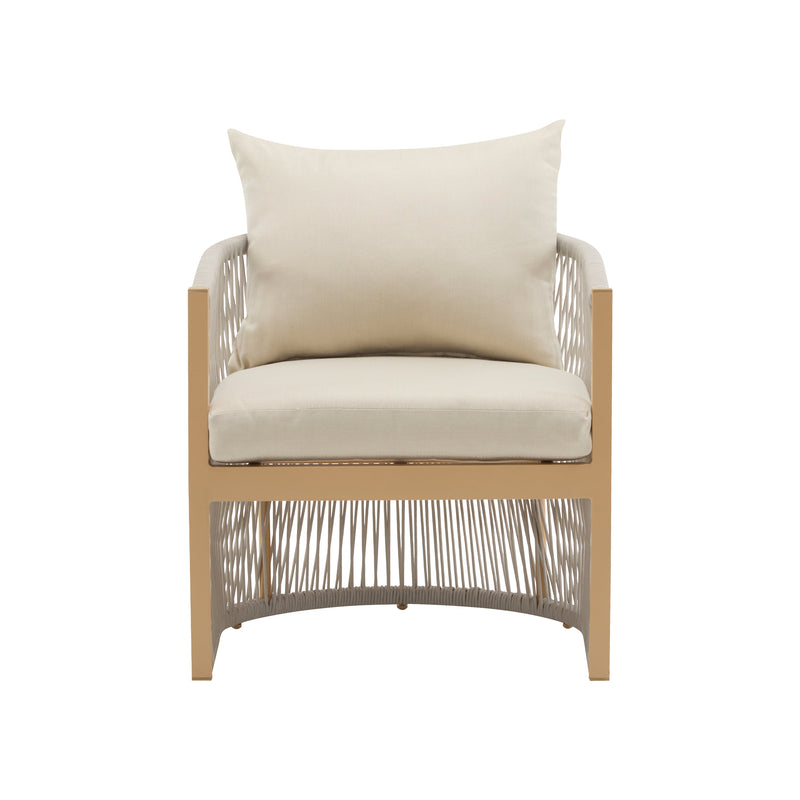 Cushioned patio lounge chair with modern curved frame