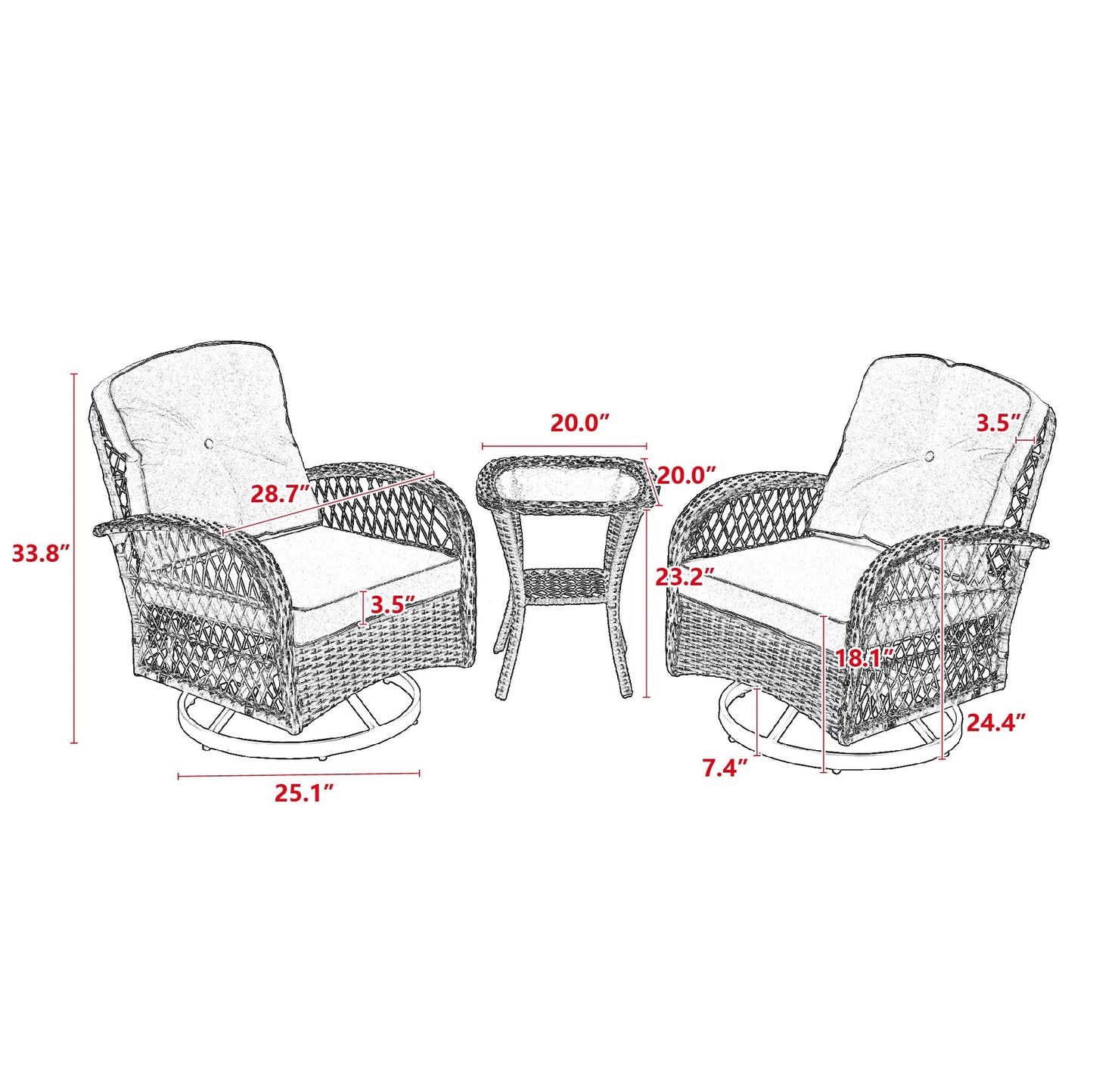 3 Pieces Outdoor Swivel Rocker Set