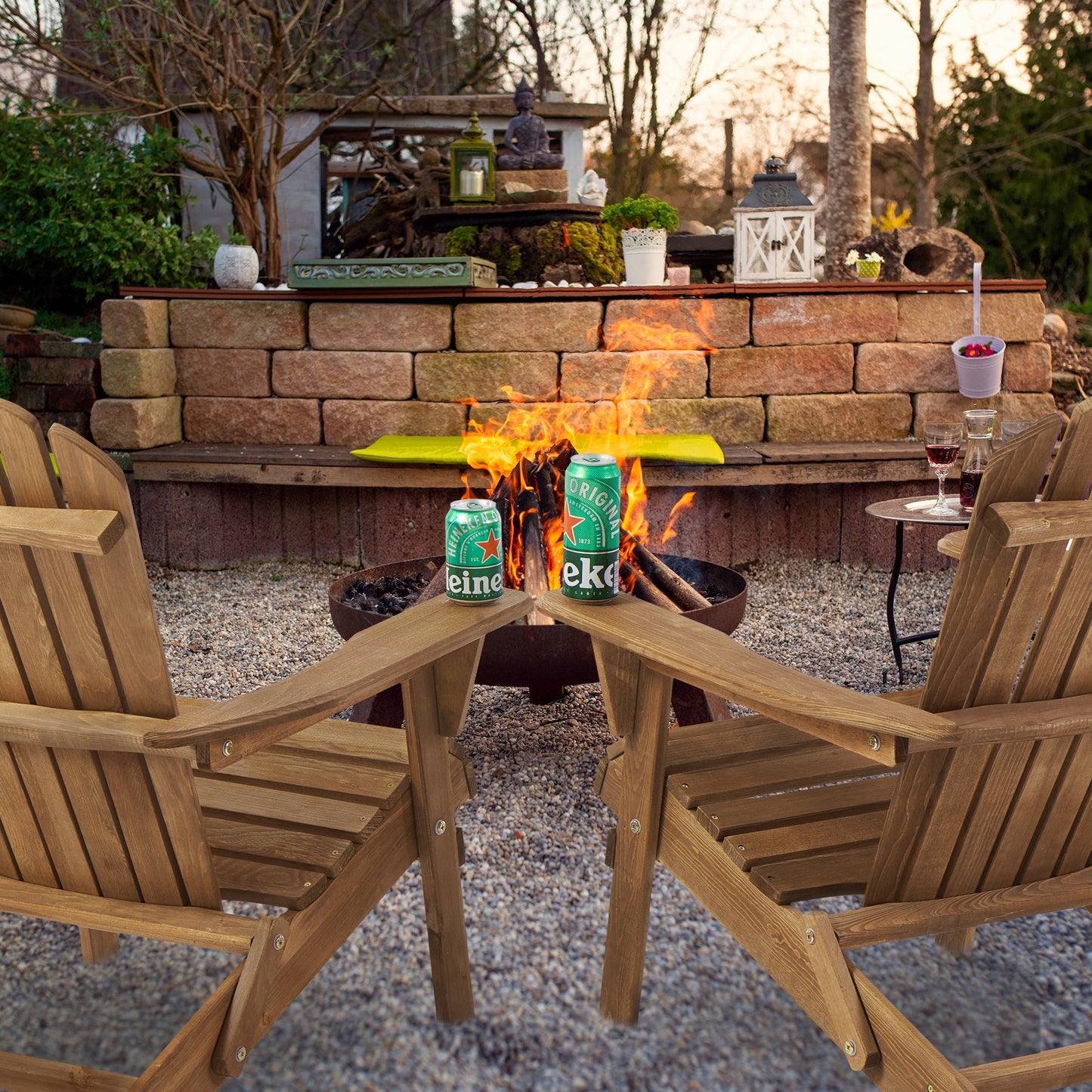 Wooden Outdoor Folding Adirondack Chair Set