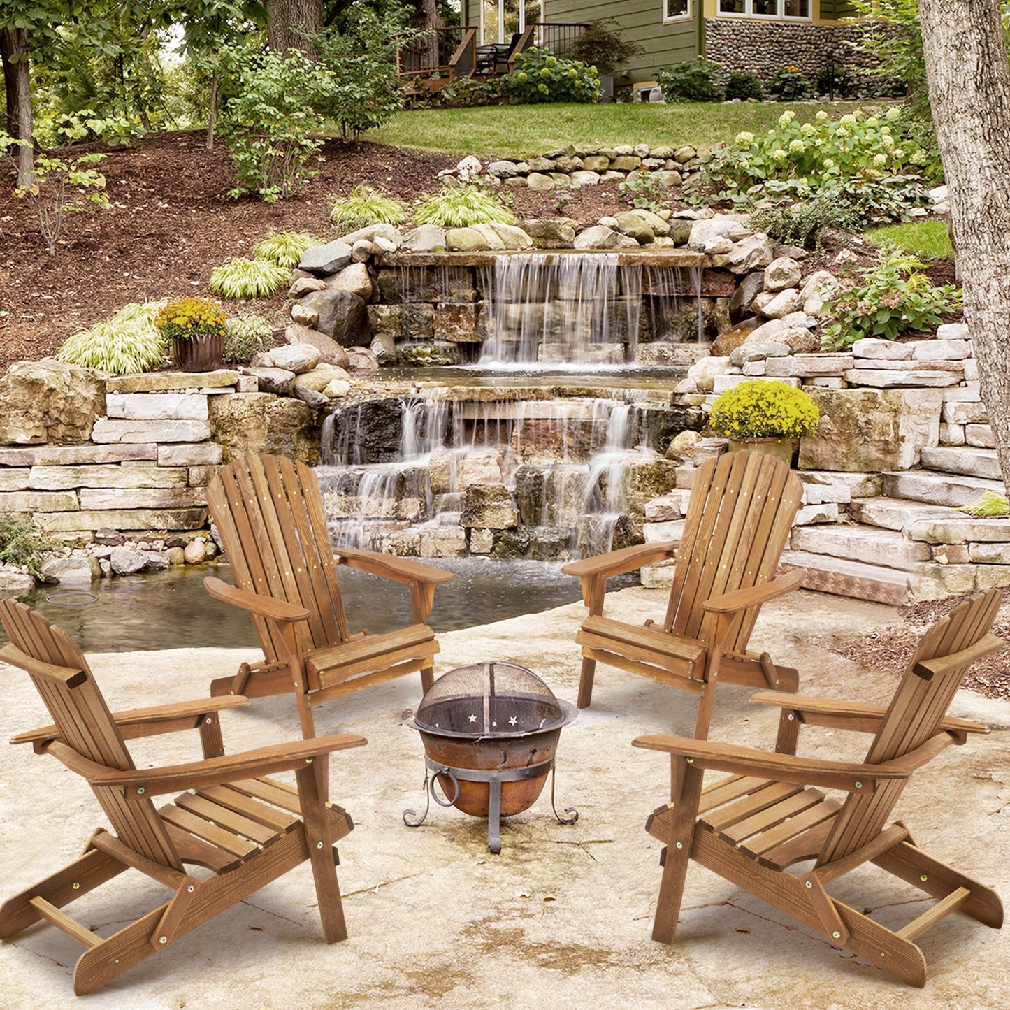 Wooden Outdoor Folding Adirondack Chair Set