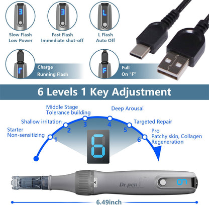Electric Microneedle Derma Roller Pen -Grey