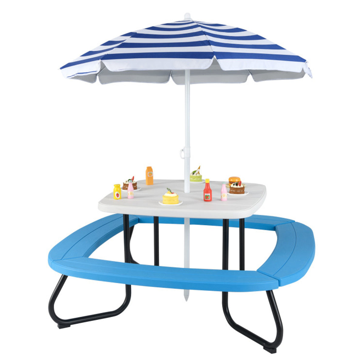 Kids Outdoor Picnic Table With Umbrella -White